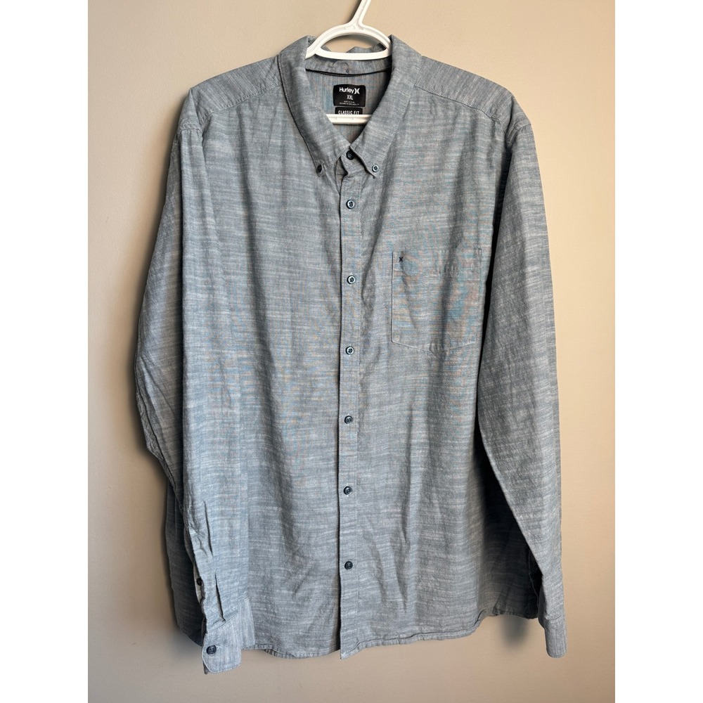 Hurley Mens Grayish Blue Classic Fit Button Down Shirt XXL Surf Coastal Casual